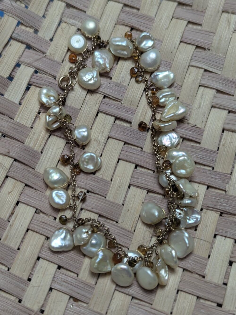 Vintage Gold plated sterling silver fresh water pearl baroque bracelet